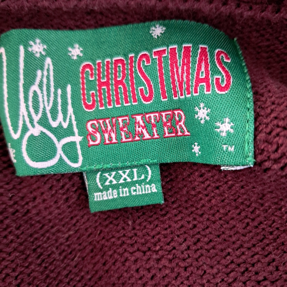 Ugly Christmas Sweater Men’s XXL White Green Maroon Reindeer Snowflake Holiday - Picture 6 of 9